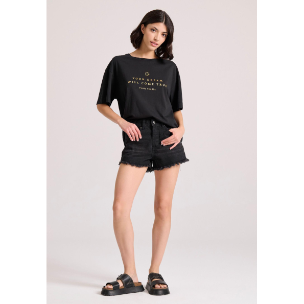 Γυναικείο t-shirt FUNKY BUDDHA FBL009-167-04 μαύρο  Γυναικεία