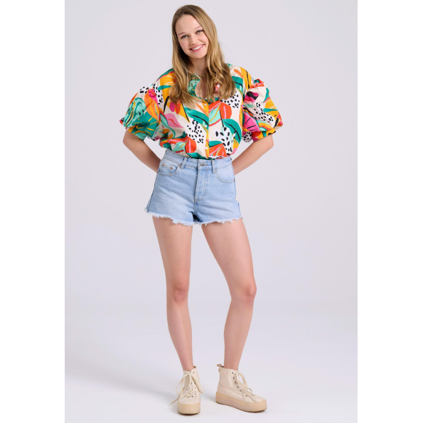 Γυναικείο τζιν σορτς FUNKY BUDDHA cutoff FBL009-166-03 ανοιχτό μπλε  Γυναικεία