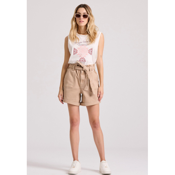 Γυναικείο τζιν σορτς FUNKY BUDDHA FBL009-164-03 μπεζ  Γυναικεία