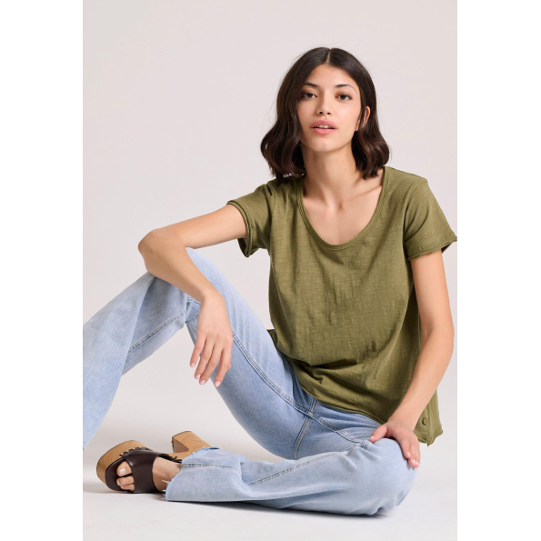 Γυναικείο t-shirt FUNKY BUDDHA FBL009-101-04 λαδί