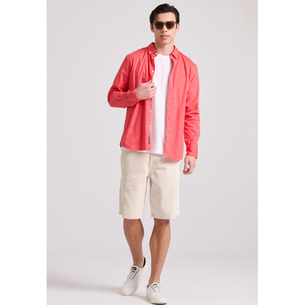 Ανδρικό πουκάμισο FUNKY BUDDHA garment dyed FBM009-015-05 κόκκινο  Ανδρικά