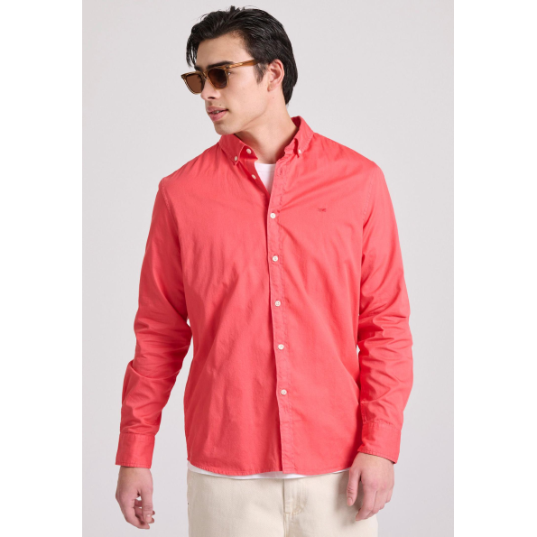 Ανδρικό πουκάμισο FUNKY BUDDHA garment dyed FBM009-015-05 κόκκινο  Ανδρικά