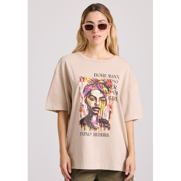 Γυναικείο t-shirt  FUNKY BUDDHA FBL009-121-04 μπεζ
