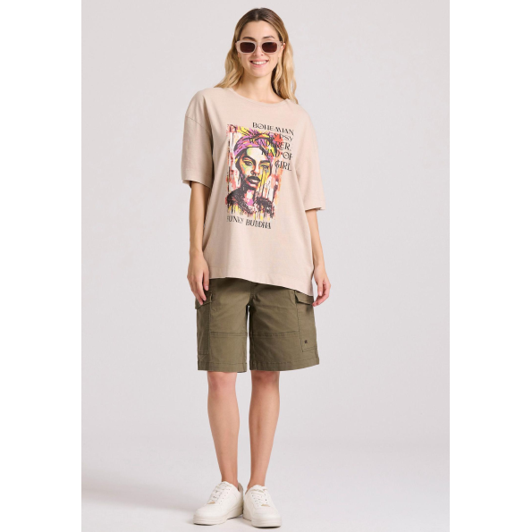 Γυναικείο t-shirt  FUNKY BUDDHA FBL009-121-04 μπεζ Γυναικεία