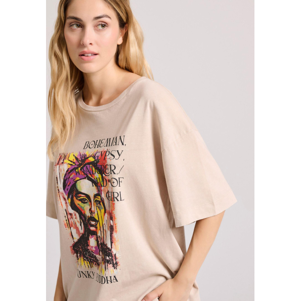 Γυναικείο t-shirt  FUNKY BUDDHA FBL009-121-04 μπεζ Γυναικεία