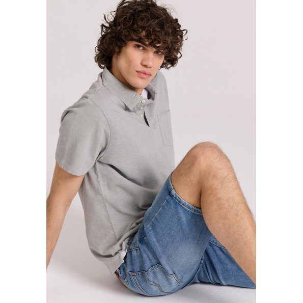 Ανδρικό polo μπλούζα  FUNKY BUDDHA Garment dyed FBM009-011-11 γκρι Ανδρικά