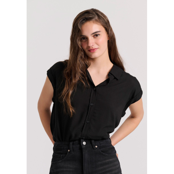 Γυναικείο κοντομάνικο πουκάμισο FUNKY BUDDHA  FBL009-100-05 μαύρο 