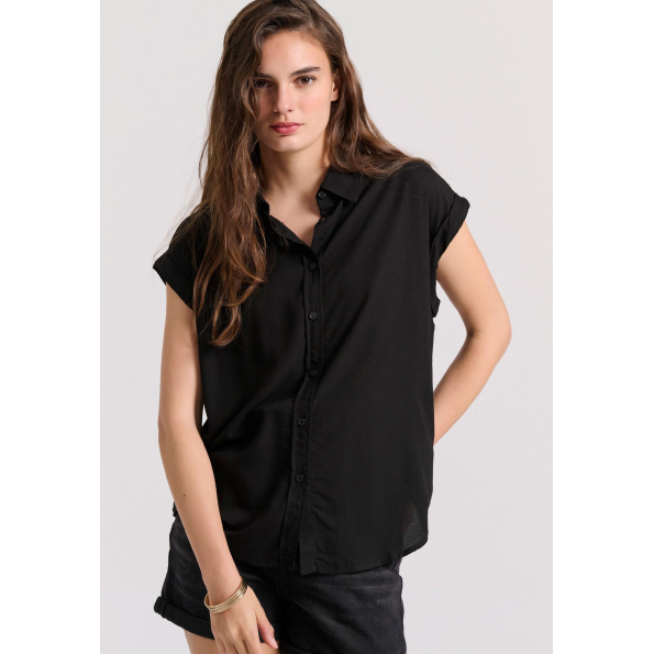 Γυναικείο κοντομάνικο πουκάμισο FUNKY BUDDHA  FBL009-100-05 μαύρο 