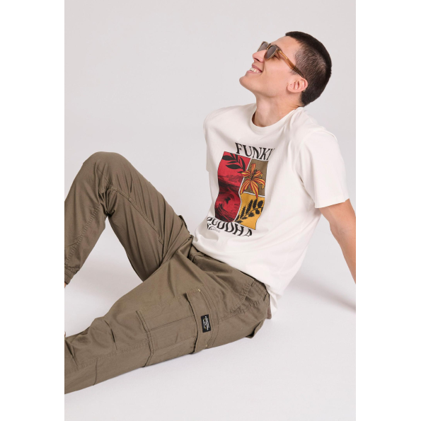 Ανδρικό cargo παντελόνι FUNKY BUDDHA  FBM009-034-02 χακί Ανδρικά