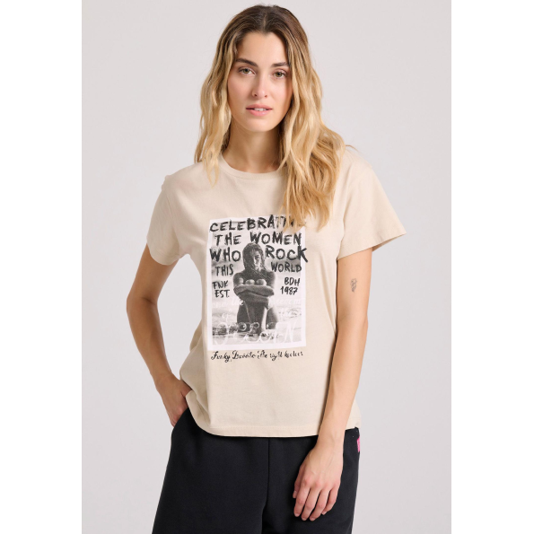 Γυναικείο t-shirt  FUNKY BUDDHA FBL009-124-04 μπεζ 