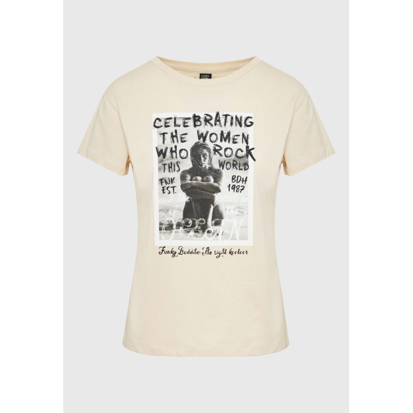 Γυναικείο t-shirt  FUNKY BUDDHA FBL009-124-04 μπεζ 