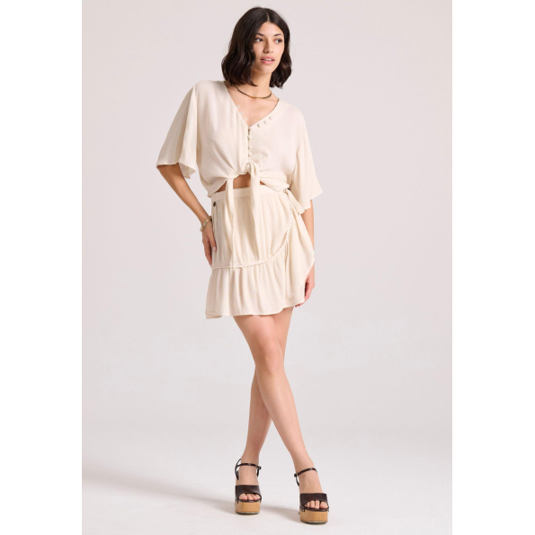 Γυναικεία μίνι φούστα FUNKY BUDDHA FBL009-112-14 εκρού Γυναικεία