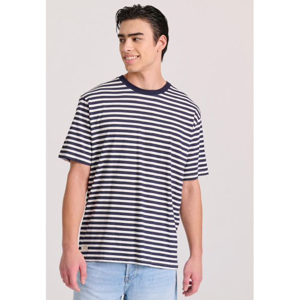Ανδρική κοντομάνικη μπλούζα FUNKY BUDDHA FBM009-084-04 ριγέ μπλε λευκό 
