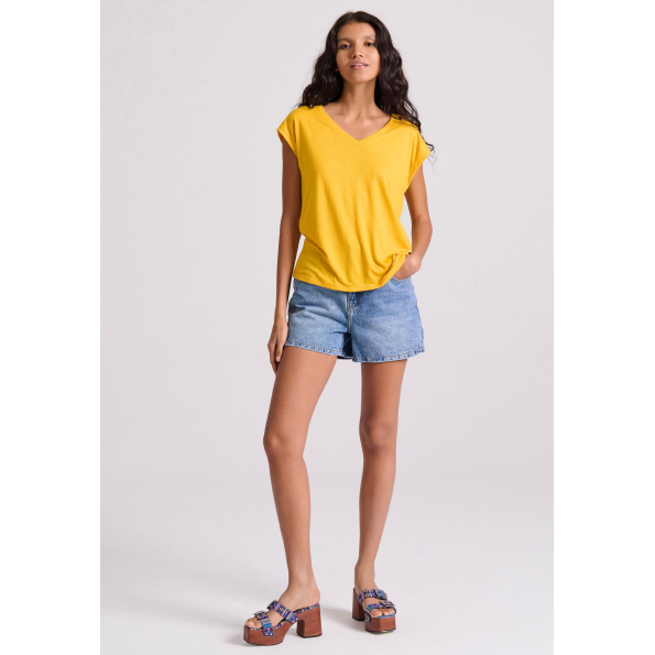 Γυναικείο t-shirt FUNKY BUDDHA FBL009-107-04 κίτρινο