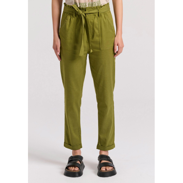 Γυναικείο cropped παντελόνι FUNKY BUDDHA FBL009-122-02 χακί 