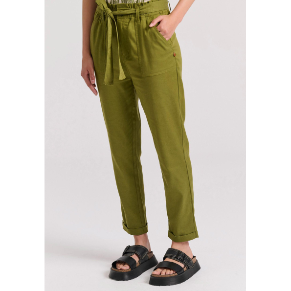 Γυναικείο cropped παντελόνι FUNKY BUDDHA FBL009-122-02 χακί  Γυναικεία