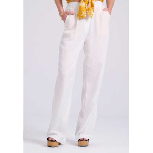 Γυναικεία παντελόνα FUNKY BUDDHA FBL009-106-02 λευκό