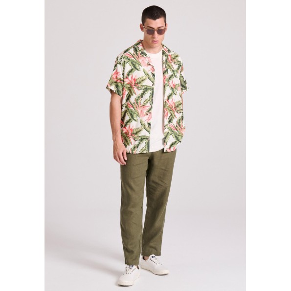 Ανδρικό linen blend casual chino παντελόνι FUNKY BUDDHA χακί Ανδρικά
