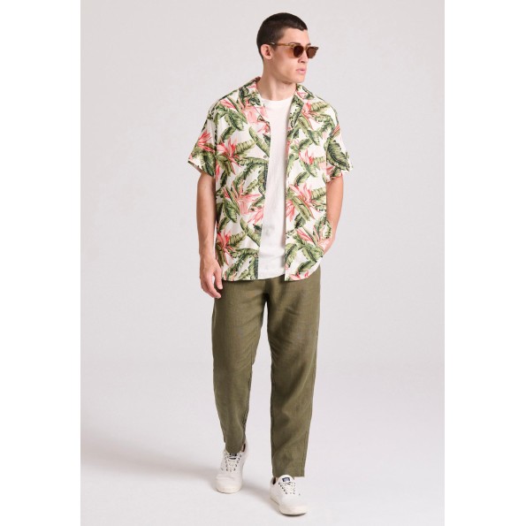 Ανδρικό linen blend casual chino παντελόνι FUNKY BUDDHA χακί Ανδρικά