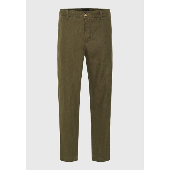 Ανδρικό linen blend casual chino παντελόνι FUNKY BUDDHA χακί Ανδρικά