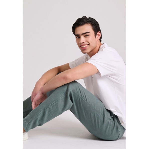 Ανδρικό linen blend casual chino παντελόνι FUNKY BUDDHA πράσινο Ανδρικά