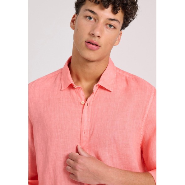 Ανδρικό garment dyed λινό πουκάμισο FUNKY BUDDHA The essentials ροδακινί Ανδρικά