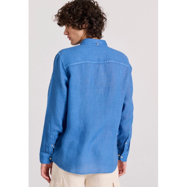 Ανδρικό garment dyed λινό πουκάμισο FUNKY BUDDHA The essentials μπλε Ανδρικά