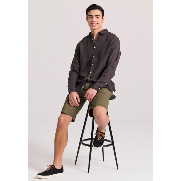 Ανδρικό garment dyed λινό πουκάμισο FUNKY BUDDHA The essentials μαύρο Ανδρικά