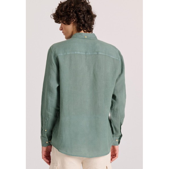 Ανδρικό garment dyed λινό πουκάμισο FUNKY BUDDHA The essentials πράσινο Ανδρικά