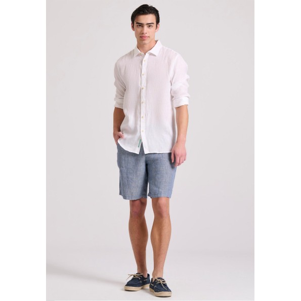 Ανδρικό garment dyed λινό πουκάμισο FUNKY BUDDHA The essentials λευκό Ανδρικά