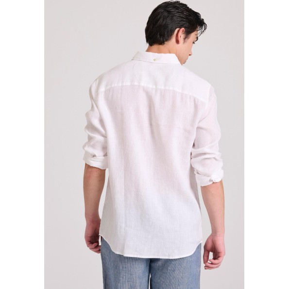 Ανδρικό garment dyed λινό πουκάμισο FUNKY BUDDHA The essentials λευκό Ανδρικά