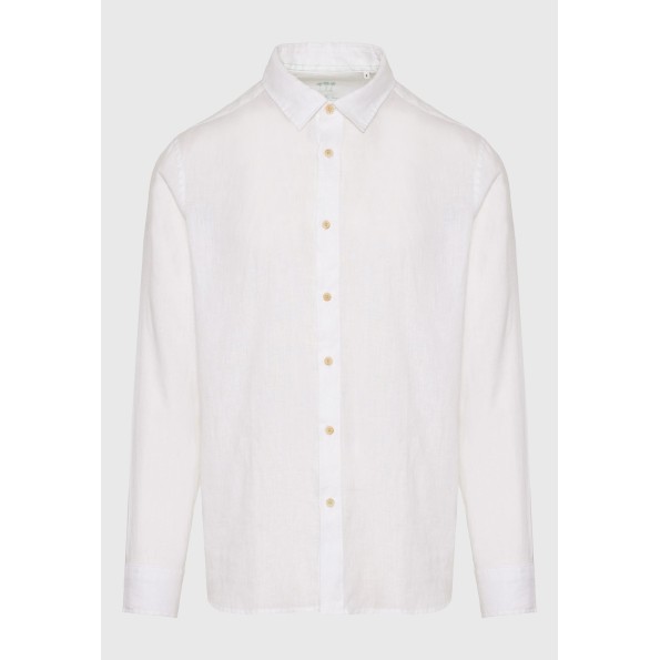 Ανδρικό garment dyed λινό πουκάμισο FUNKY BUDDHA The essentials λευκό Ανδρικά