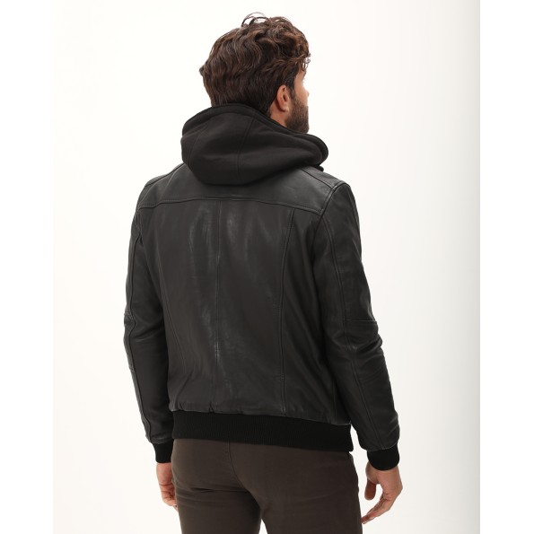 Ανδρικό δερμάτινο jacket NAVY & GREEN μαύρο Ανδρικά