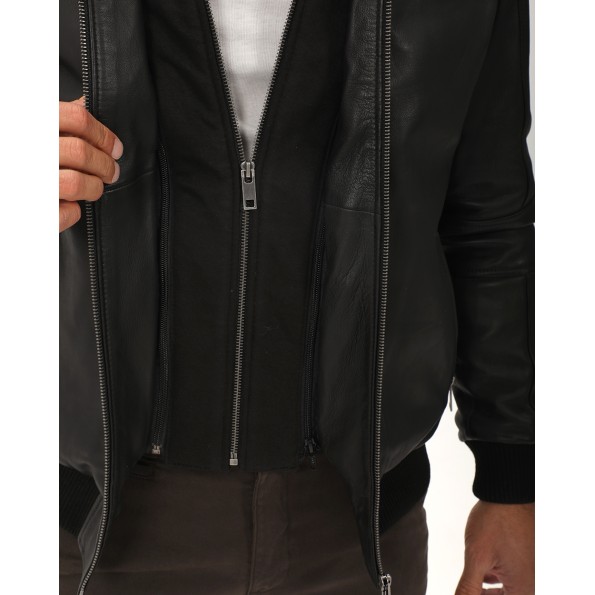 Ανδρικό δερμάτινο jacket NAVY & GREEN μαύρο Ανδρικά