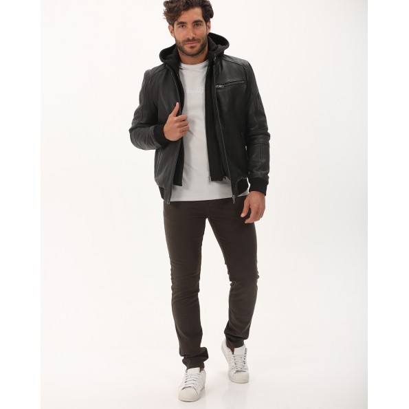 Ανδρικό δερμάτινο jacket NAVY & GREEN μαύρο Ανδρικά