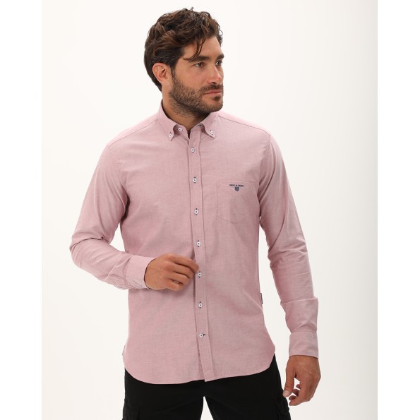 Ανδρικό πουκάμισο NAVY & GREEN comfort fit ανοιχτό κόκκινο