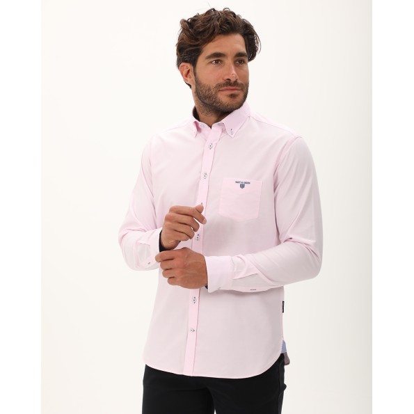 Ανδρικό πουκάμισο NAVY & GREEN comfort fit ροζ Ανδρικά