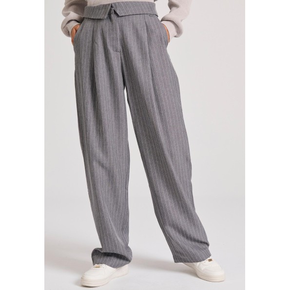 Γυναικείο wide leg παντελόνι FUNKY BUDDHA FBL010-124-02 γκρι ριγέ
