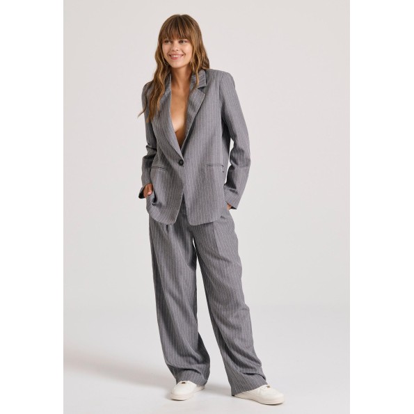 Γυναικείο wide leg παντελόνι FUNKY BUDDHA FBL010-124-02 γκρι ριγέ Γυναικεία