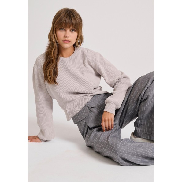 Γυναικείο wide leg παντελόνι FUNKY BUDDHA FBL010-124-02 γκρι ριγέ Γυναικεία