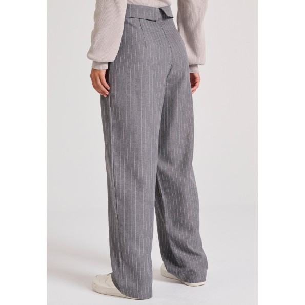 Γυναικείο wide leg παντελόνι FUNKY BUDDHA FBL010-124-02 γκρι ριγέ Γυναικεία