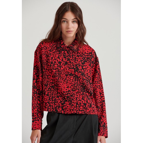 Γυναικείο cropped πουκάμισο FUNKY BUDDHA FBL010-104-05 κόκκινο