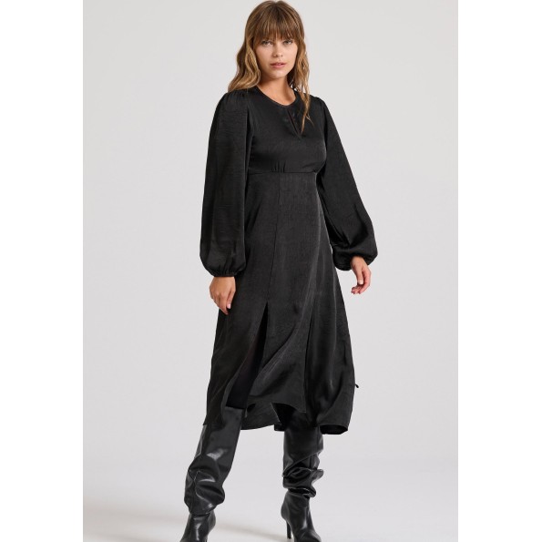 Γυναικείο midi σατινέ φόρεμα FUNKY BUDDHA FBL010-129-13 μαύρο Γυναικεία