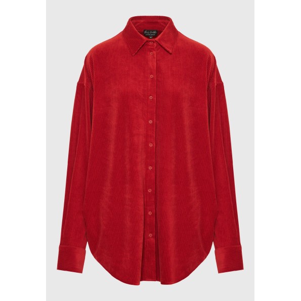 Γυναικείο βελουτέ oversized πουκάμισο FUNKY BUDDHA FBL010-106-05 κόκκινο Γυναικεία