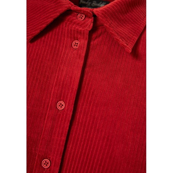 Γυναικείο βελουτέ oversized πουκάμισο FUNKY BUDDHA FBL010-106-05 κόκκινο Γυναικεία