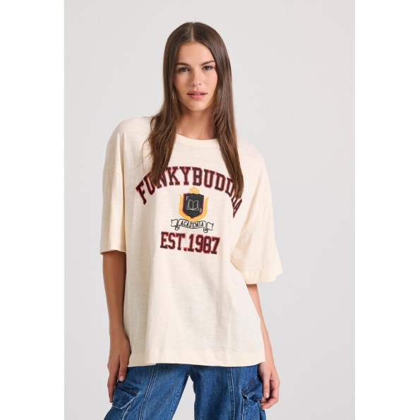 Γυναικείο t-shirt FUNKY BUDDHA FBL010-113-04 εκρού