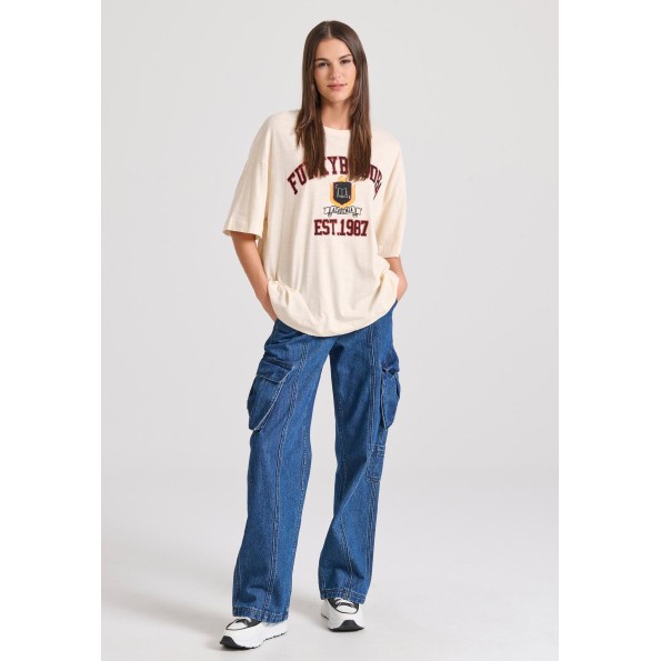 Γυναικείο t-shirt FUNKY BUDDHA FBL010-113-04 εκρού Γυναικεία