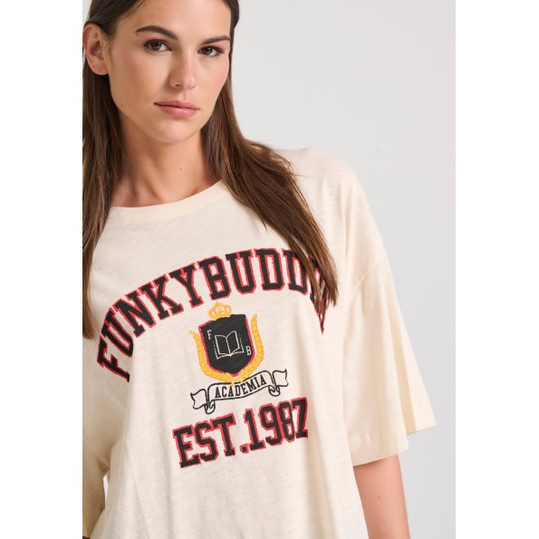 Γυναικείο t-shirt FUNKY BUDDHA FBL010-113-04 εκρού Γυναικεία