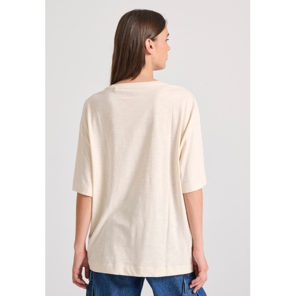 Γυναικείο t-shirt FUNKY BUDDHA FBL010-113-04 εκρού Γυναικεία
