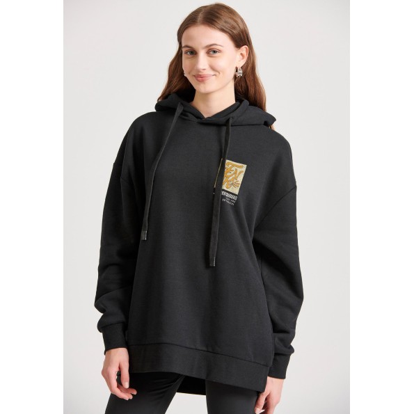 Γυναικεία oversized φούτερ μπλούζα FUNKY BUDDHA FBL010-126-06 μαύρη